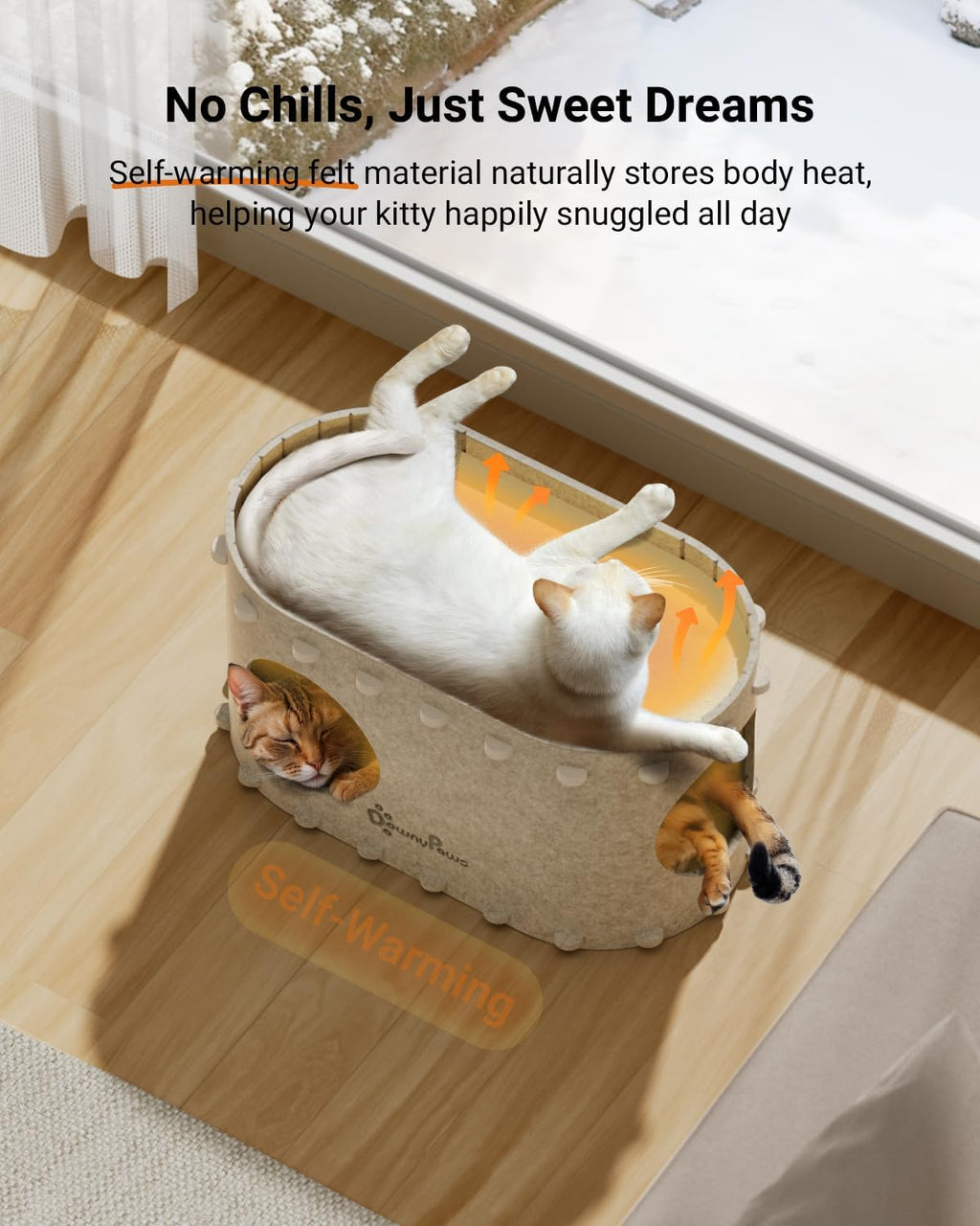 DownyPaws Cat House for Indoor Cats, Peekaboo Cat Bed Cave, Cream