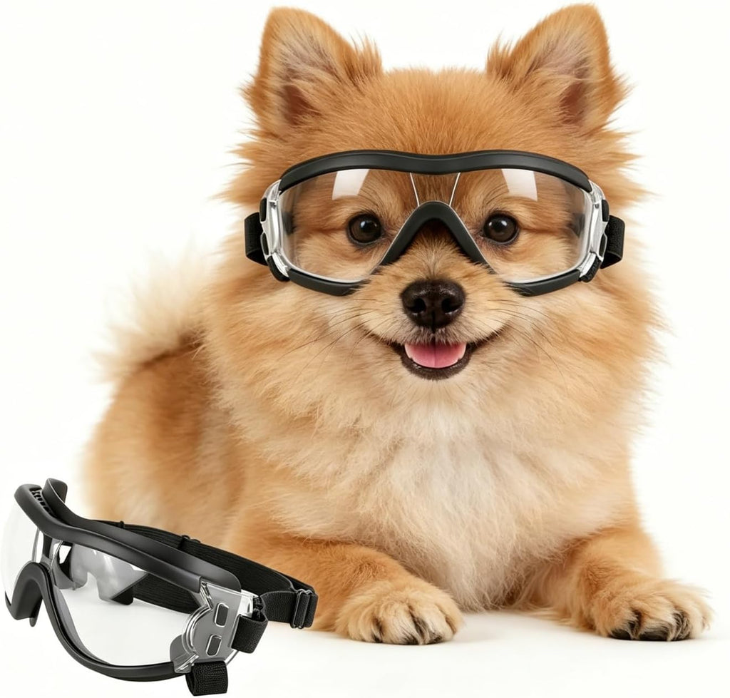 Clear Dog Goggles for Small Dogs, UV Dog Sunglasses Outdoor Eye Protection, Small Glasses for Dogs Cycling Driving Ridin