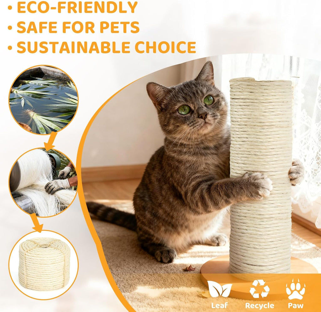 White Sisal Rope for Cat Tree and Scratching Post 5mm 1/5 Inch, 100 Feet