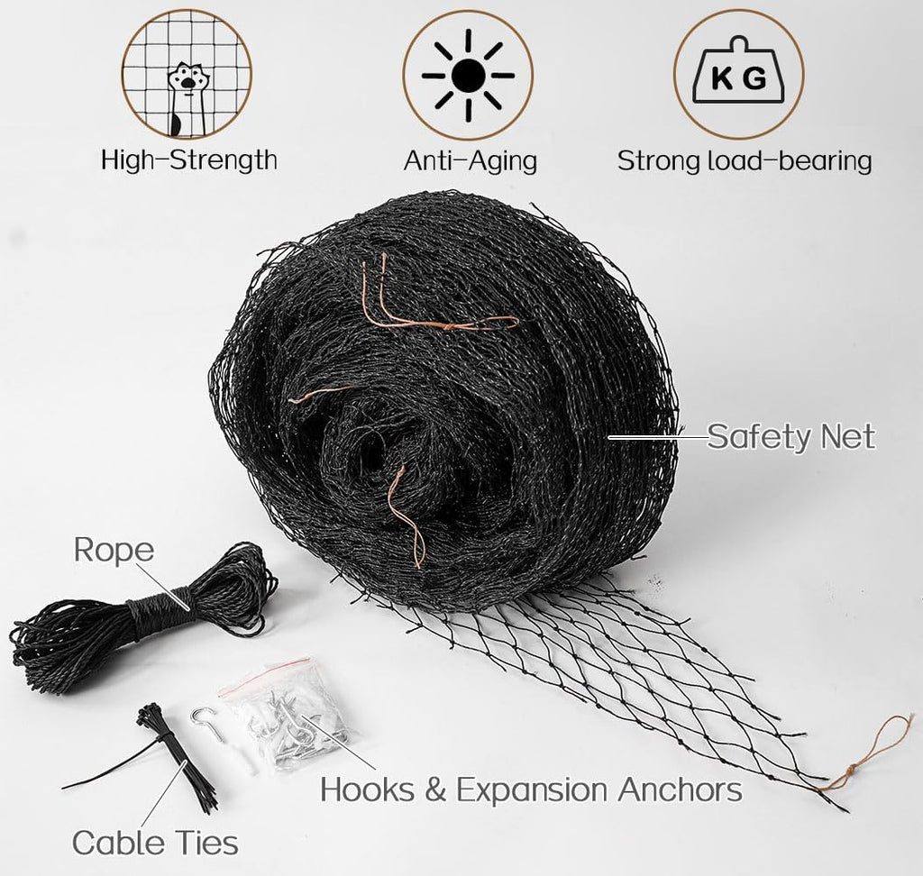 Cat Balcony Net, Steel Wire Reinforced, Anti-Fall Fence, Safety Net, Extra Strong (10 X 13 Ft)
