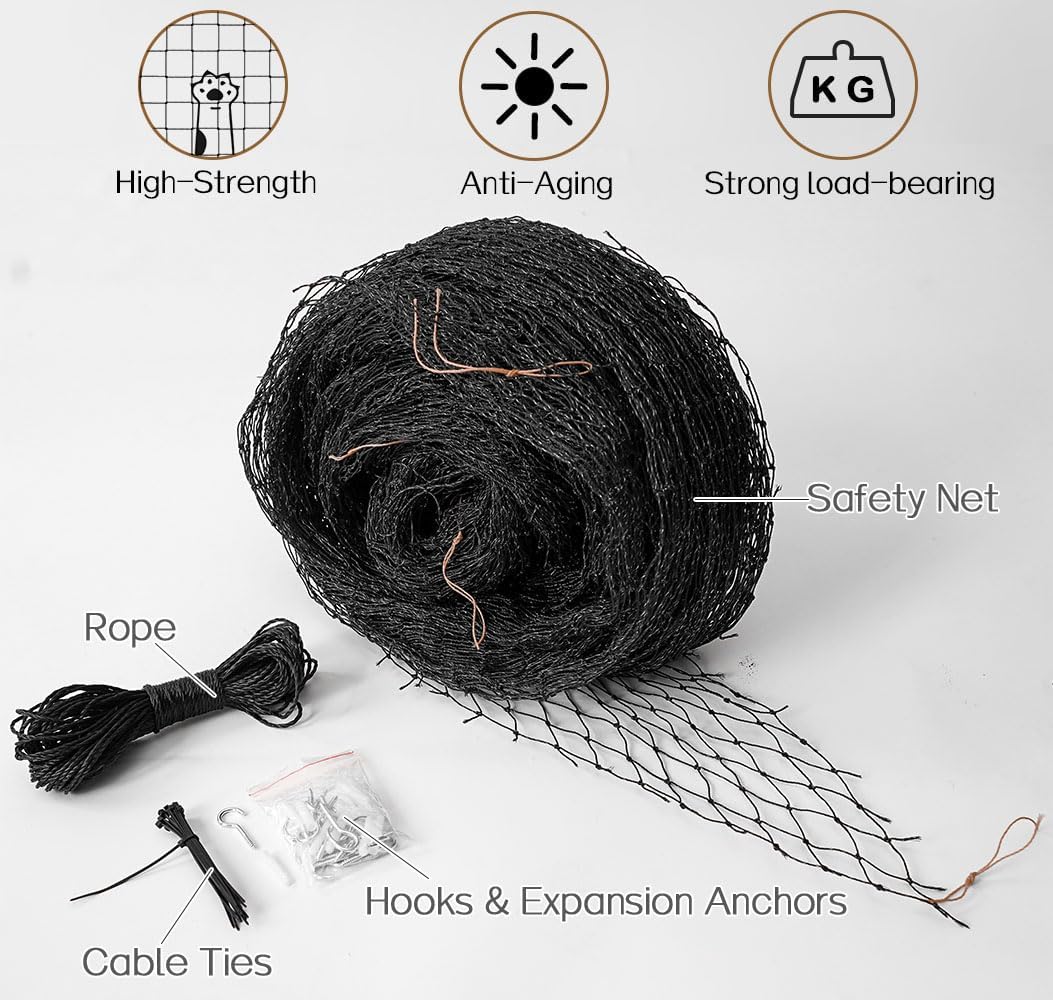 Cat Balcony Net, Steel Wire Reinforced, Anti-Fall Fence, Safety Net, Extra Strong (10 X 13 Ft)