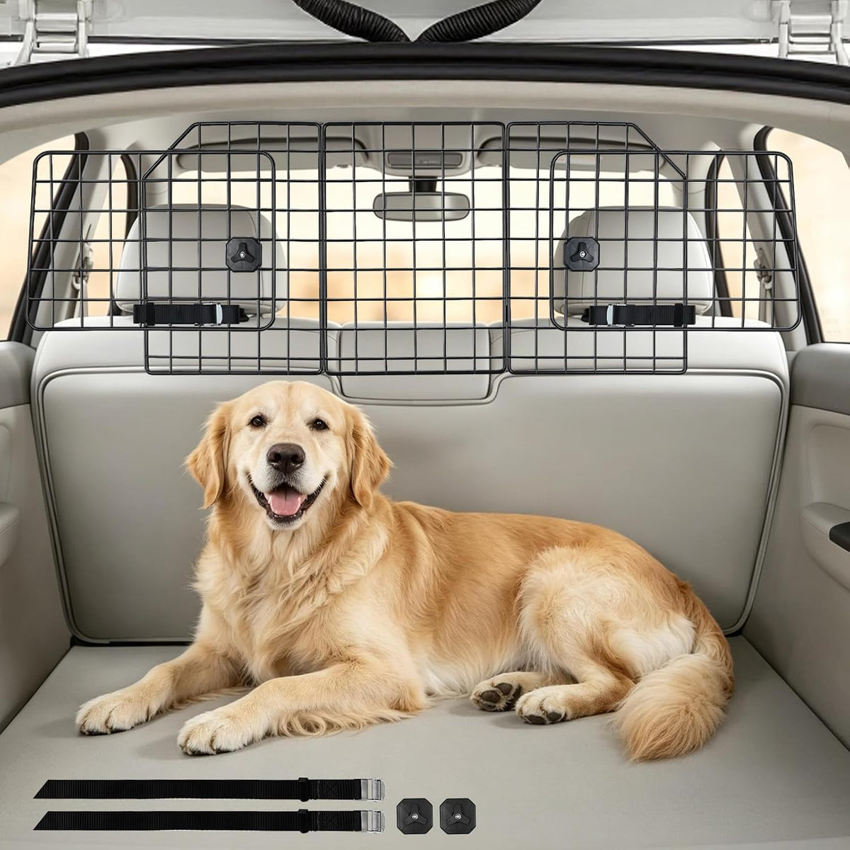 rabbitgoo Dog Car Barrier for SUV, Heavy-Duty Steel Wire Pet Gate, Foldable