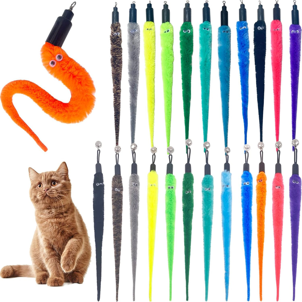 Cat Toy Worm Refills, 15 Pieces Interactive Cat Wand Attachments Worms Toy for Indoor Cats