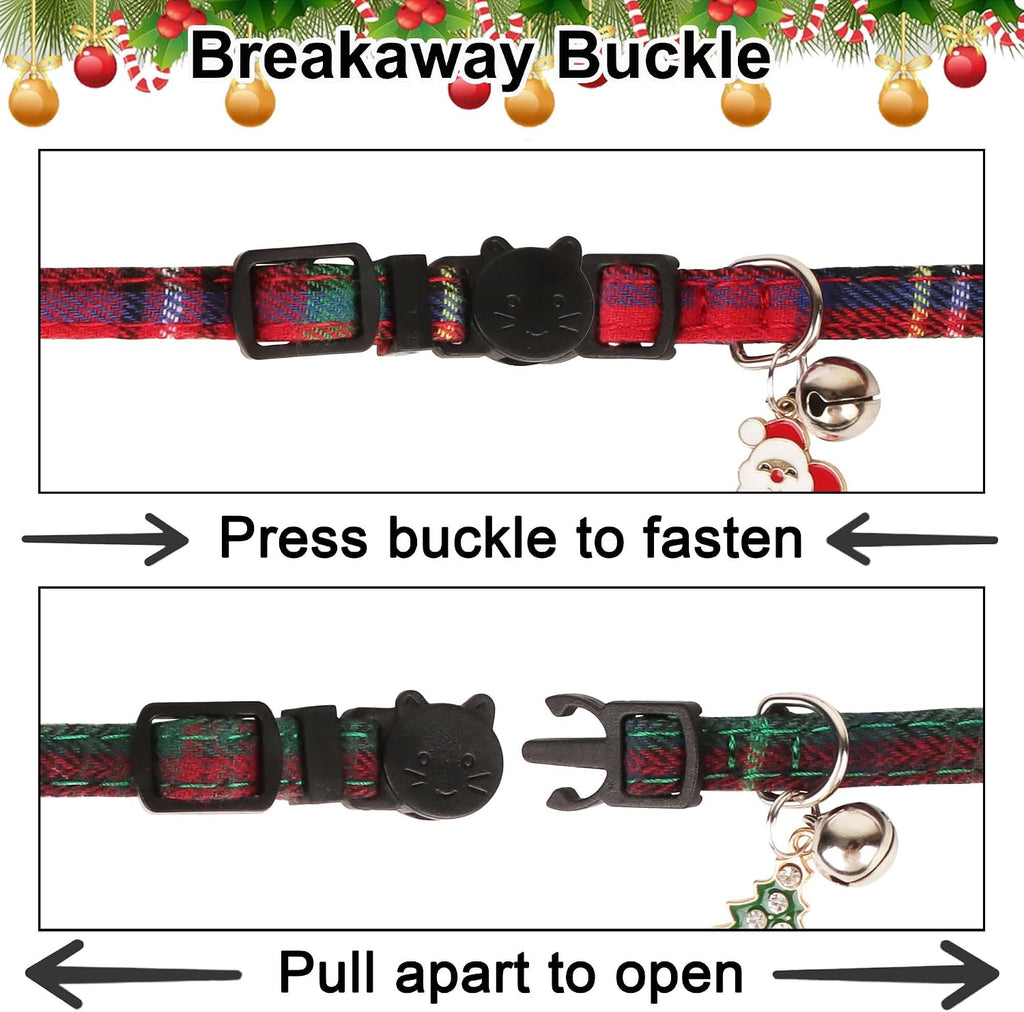 Christmas Cat Collar Breakaway, Plaid Xmas Cat Bow Tie Collar