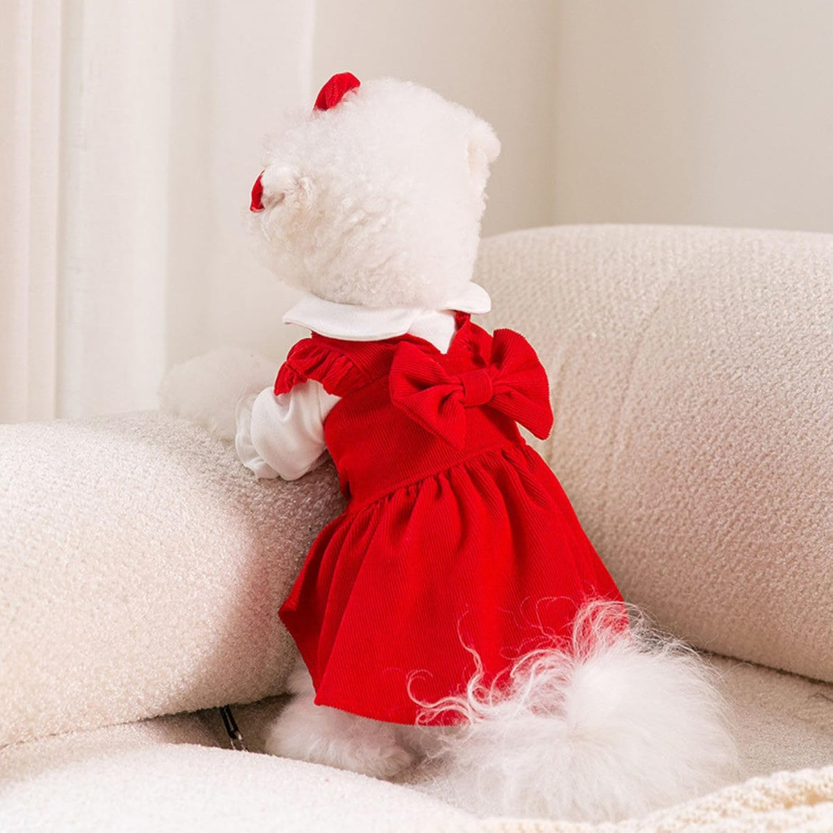 Red Corduroy Dog Dress Sweater for Small Dogs Girl Set Dog Winter Dress Puppy Clothes Christmas