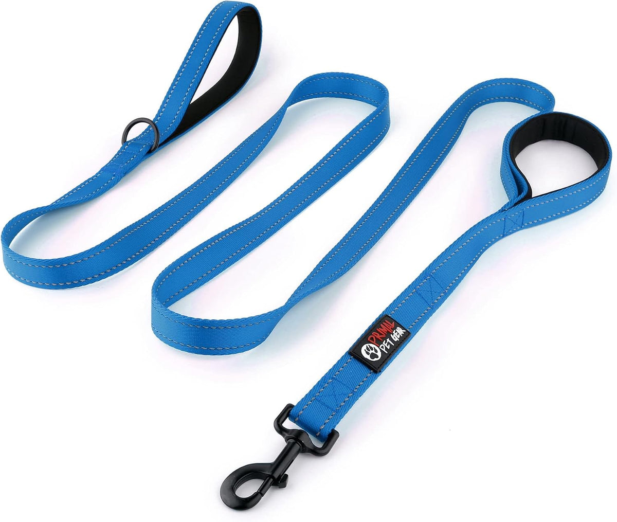 Dog Leash 8ft Long - Black - Traffic Padded Two Handle - Heavy Duty - Double Handles Lead for Control Safety Training - 