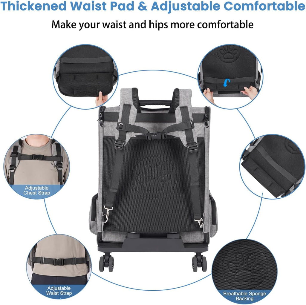 Extra Large Cat Backpack Carrier with Wheels for Cats Under 30 Lbs