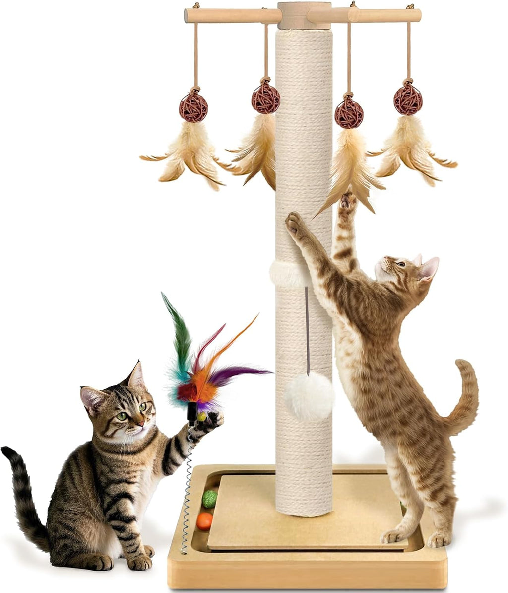 Cat Scratching Post, Sisal Scratcher with Enrichment Toys for Indoor Cats