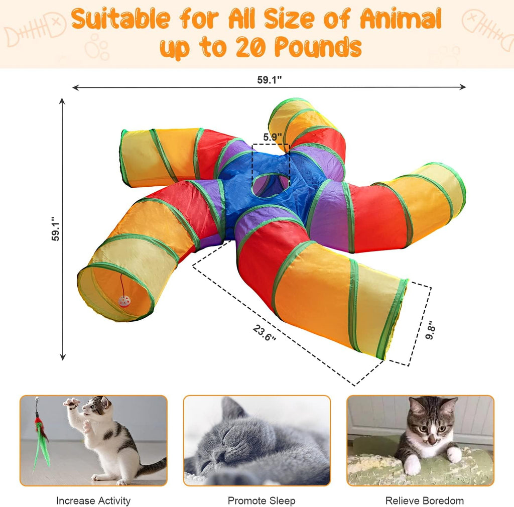Cat Tunnel for Indoor Cats, Large Collapsible Cat Tube Toys, 5-Way