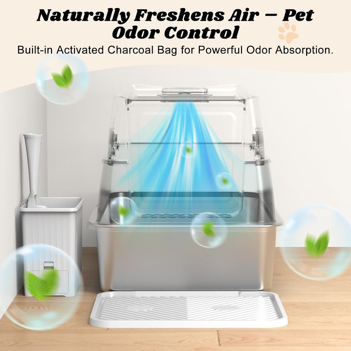 Stainless Steel Litter Box with Lid | XL Enclosed Covered Cat Litter Box