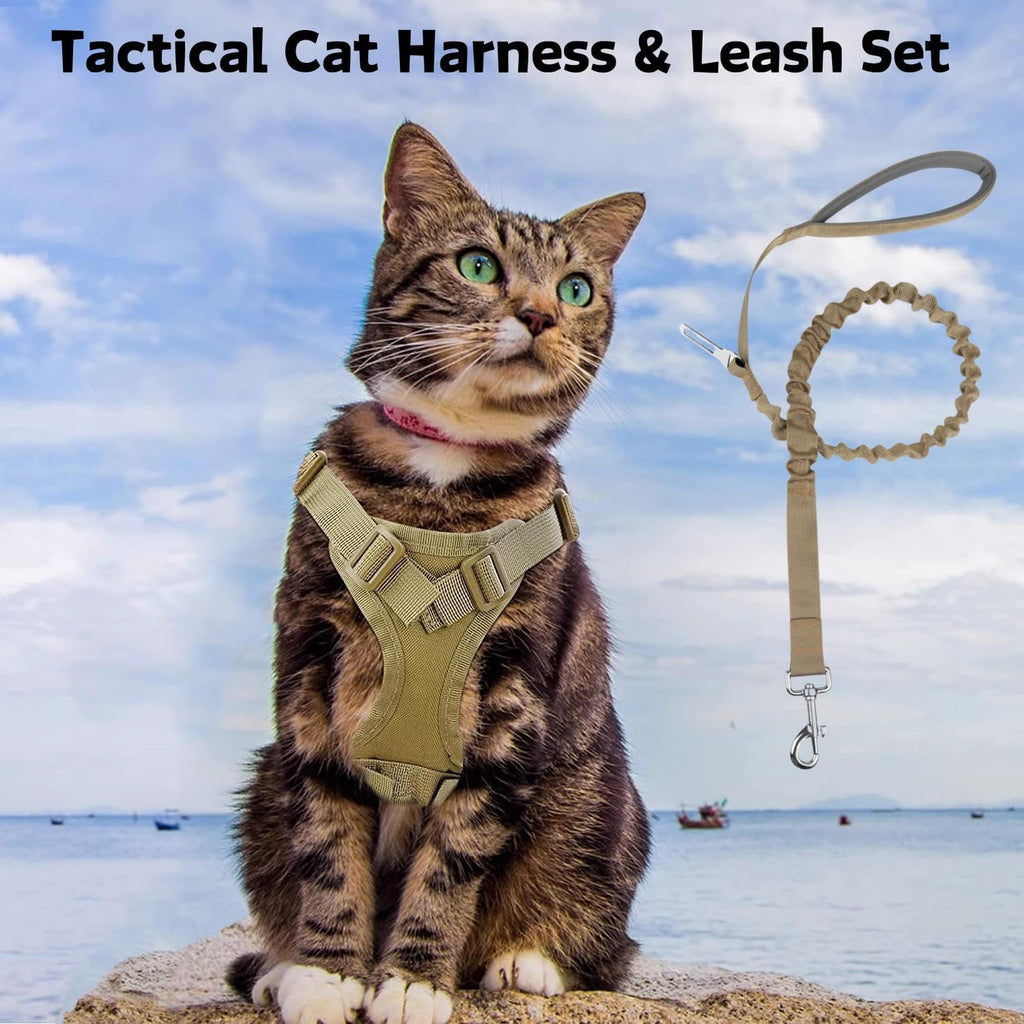 Tactical Cat Harness and Leash Set for Walking Escape Proof Adjustable Large Cat Vest Harness with Patches Soft Mesh Pad