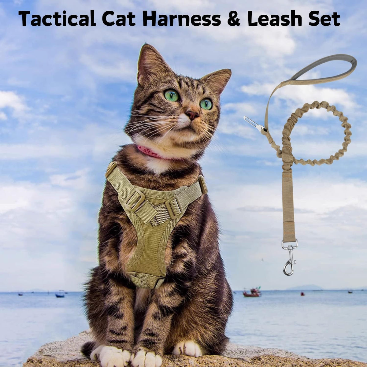 Tactical Cat Harness and Leash Set for Walking Escape Proof Adjustable Large Cat Vest Harness with Patches Soft Mesh Pad