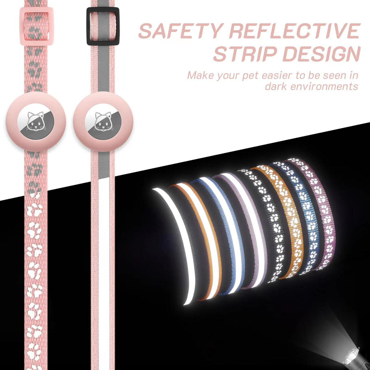 2 Pack Airtag Cat Collar Breakaway with Bell,Reflective Kitten Collar with Apple Airtag Cat Collar Holder,Adjustable 7-12In,Safety Buckle for Girl Boy Cats,Pet Supplies,Accessories,Gifts (Pink)