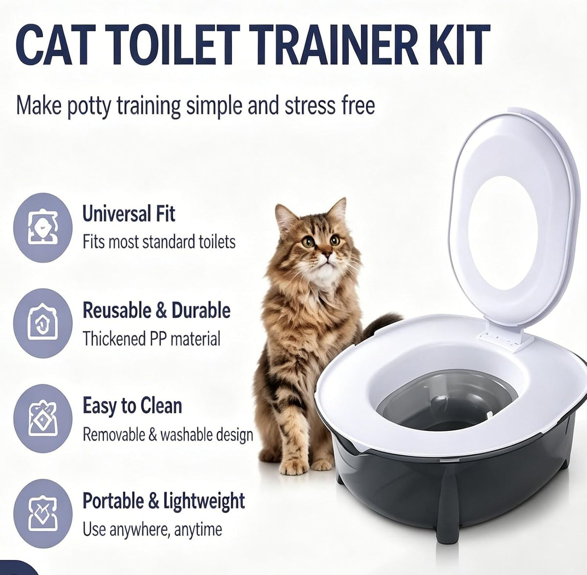 Cat Toilet Trainer Kit Universal, Reusable Portable Litter Box (Gray)