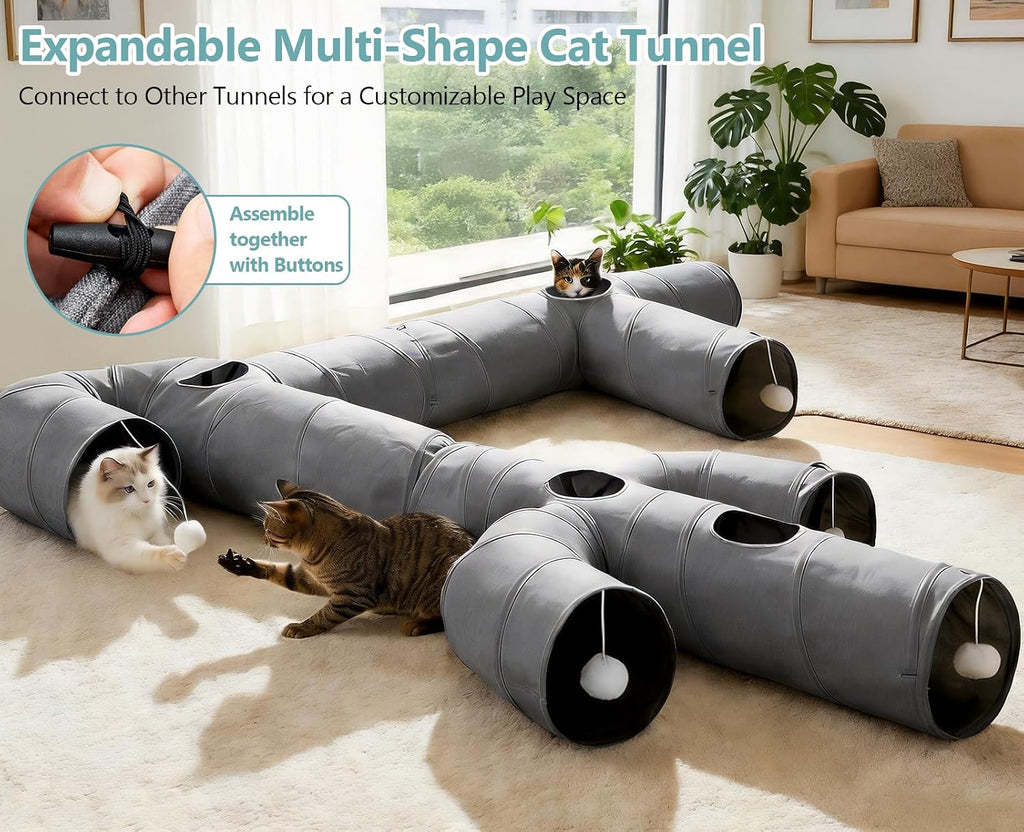 Ownpets Cactus Cat Tunnel 12" with Peek Holes for Indoor Large Cat, Grey