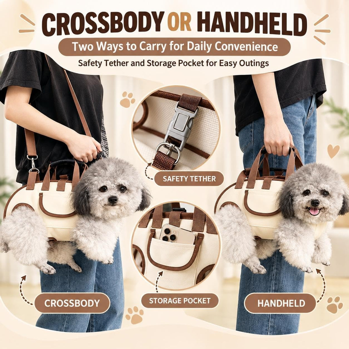Pet Sling Carrier for Small Dogs Dog Backpack Carrier Dog Bag Carrier Portable Crossbody Shoulder Purse for Hands Free o