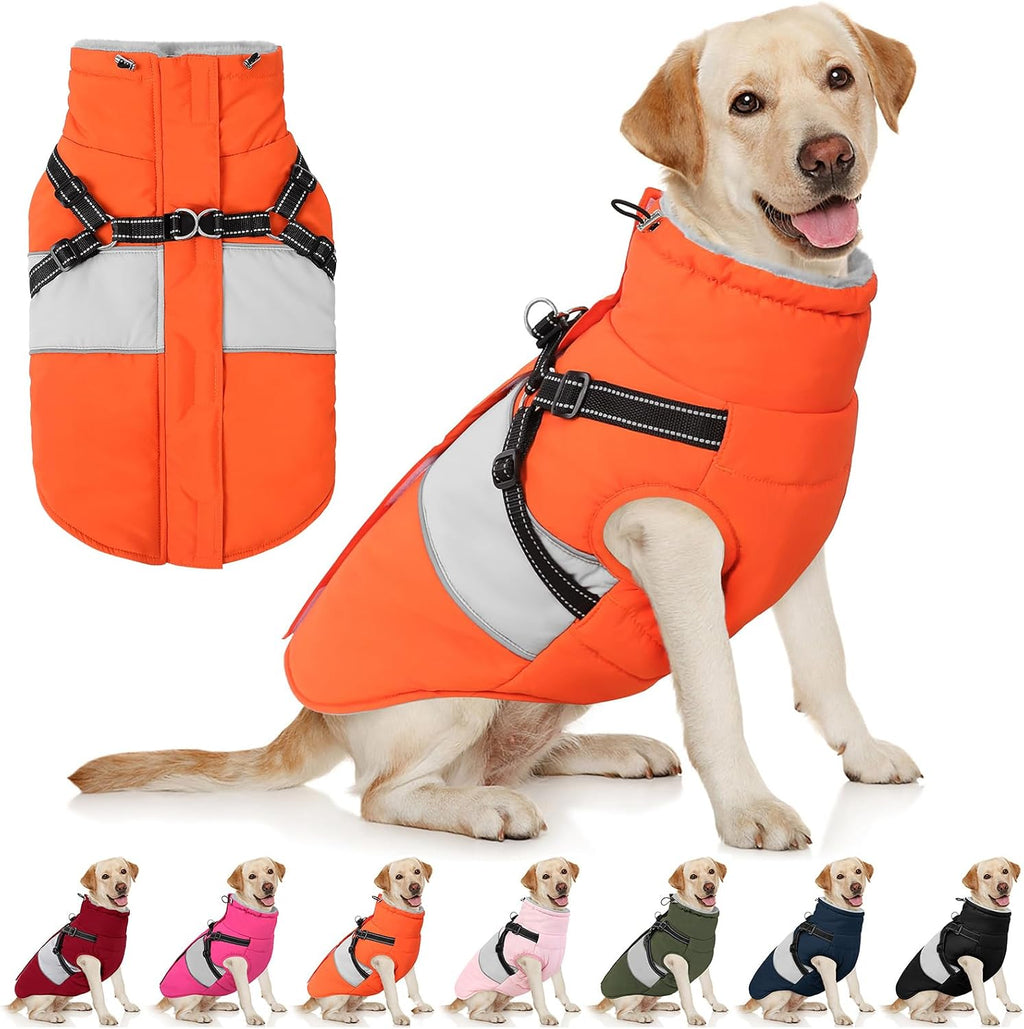 Small Dog Coat Waterproof Dog Winter Jacket with Harness Built in S