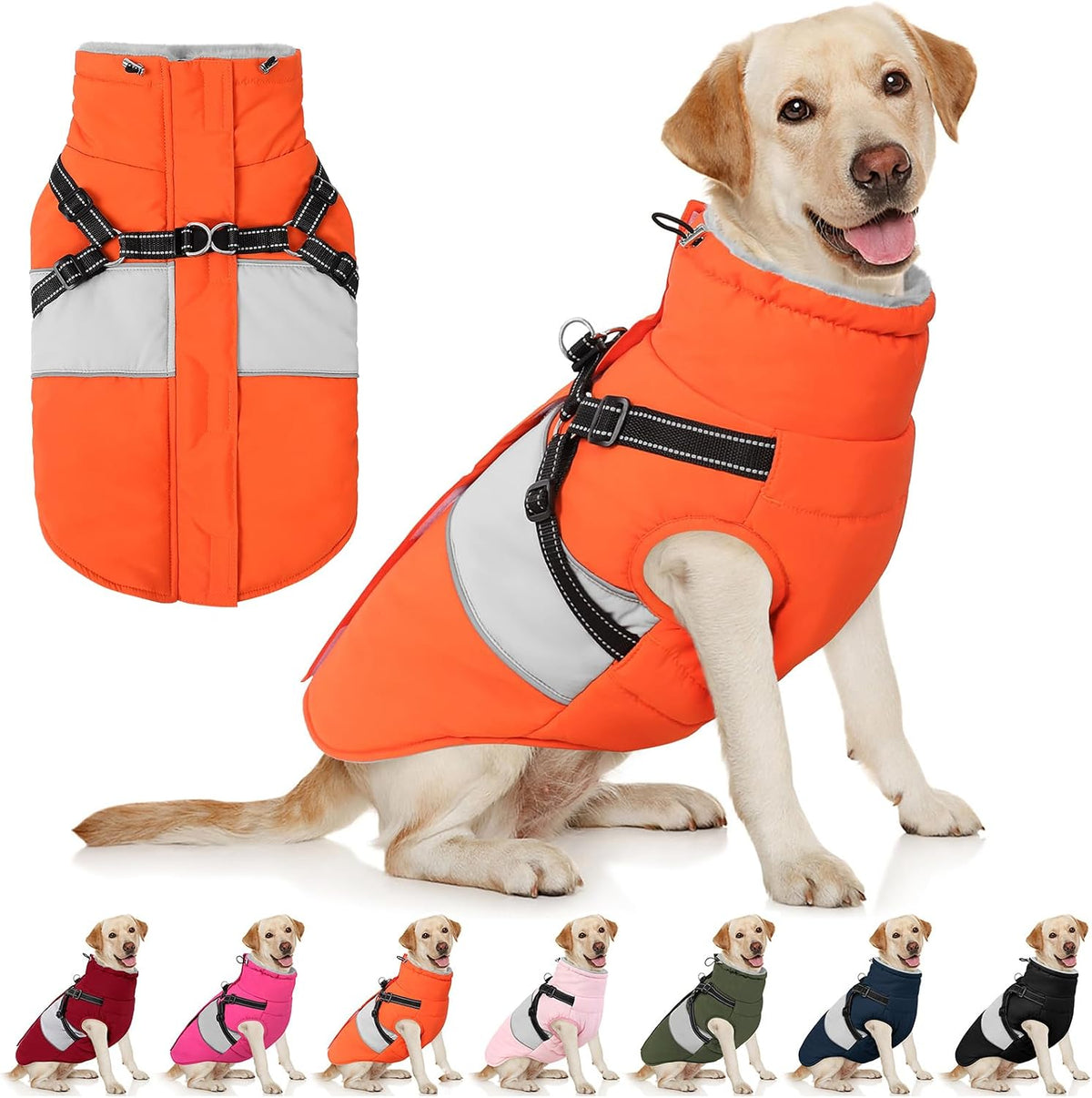 Small Dog Coat Waterproof Dog Winter Jacket with Harness Built in S