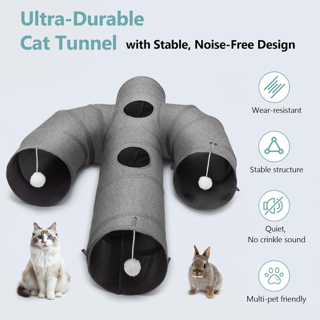 Ownpets Cactus Cat Tunnel 12" with Peek Holes for Indoor Large Cat, Grey