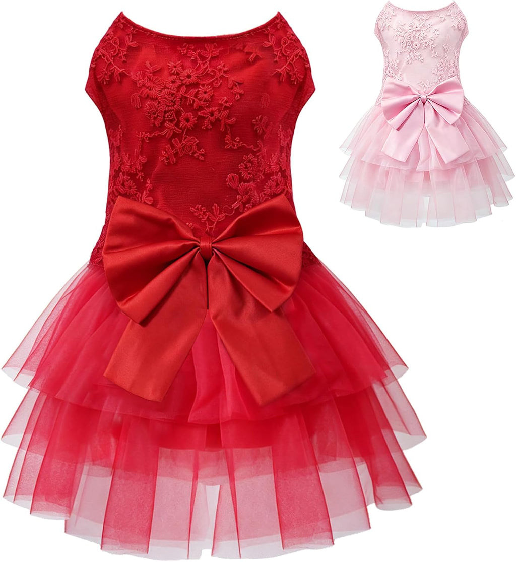 Dog Dress Wedding Outfits, Princess Lace Tutu Strappy Skirt for Female Puppy Small Medium Dogs Girl Cats Costume (Lace P