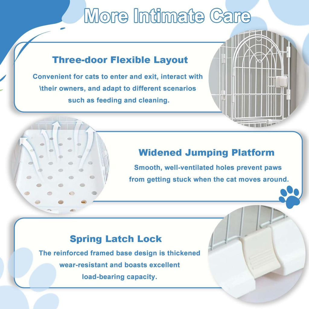 JaxShark Cat Cage for Indoor Cats, DlY Catio & Cat Playpen with Escape-Proof Spacing, Sturdy Metal Cat Crate Kennel for Kittens, Ferrets & Small Animals (White, 3-Tier 52.5")