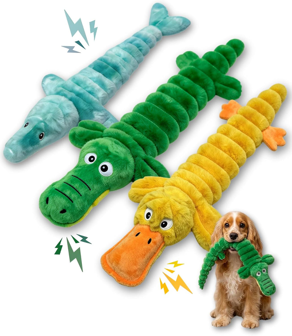 3 Pack No Stuffing Squeaky Dog Toys for Small Dogs,Plush Crinkle Toy