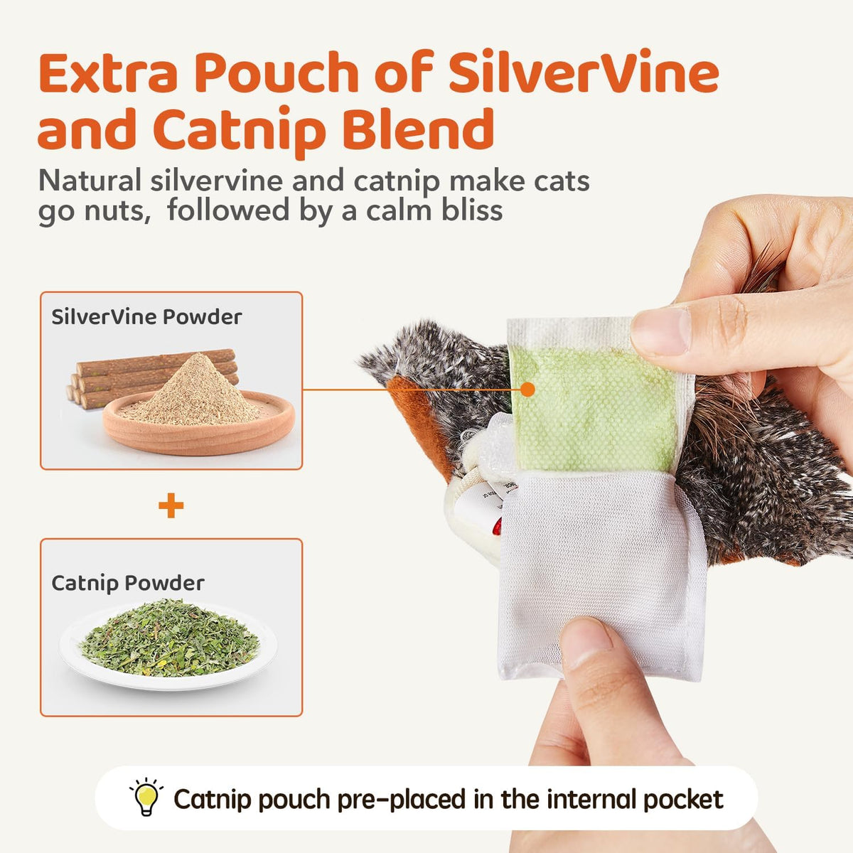 Potaroma Cat Toys Rechargeable Flapping Bird Sparrow, Lifelike Chirp Tweet, Touch Activated Kitten Toy Interactive Cat E