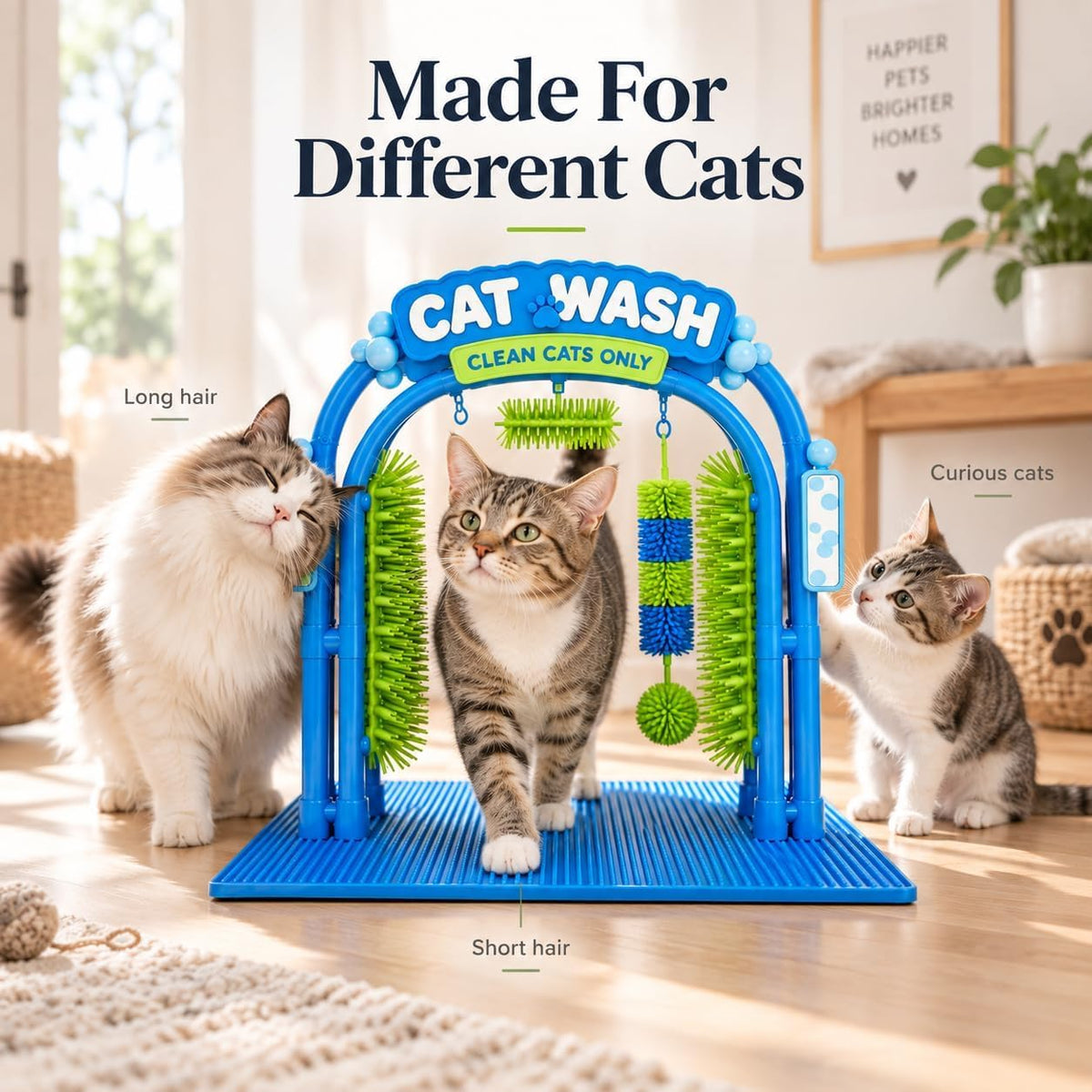 Cat Wash Grooming Station，Cat Car Wash Scratcher，Arch Grooming Station with Flexible Bristles, for Shedding, Hair Catche