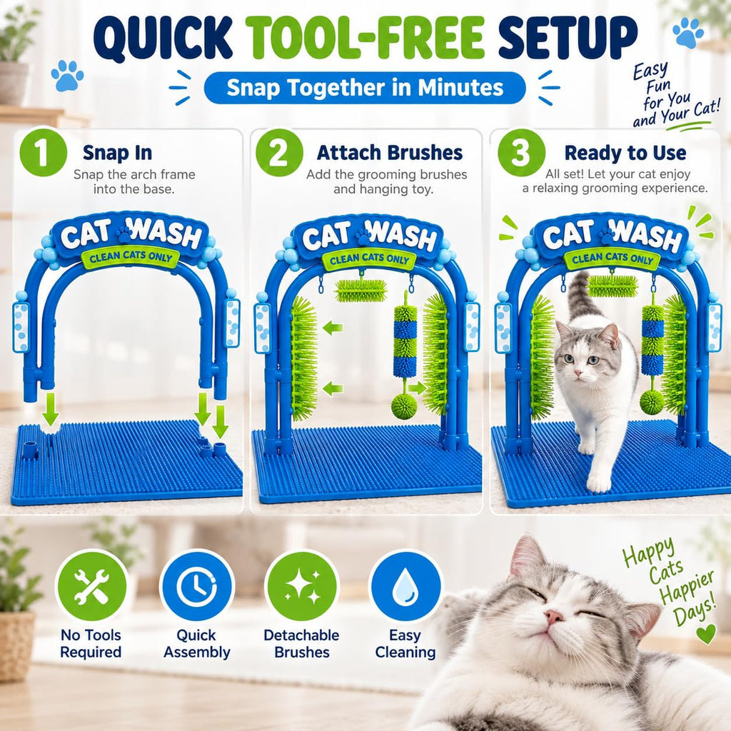 Cat Wash Grooming Station Self Groomer with Massage Brushes