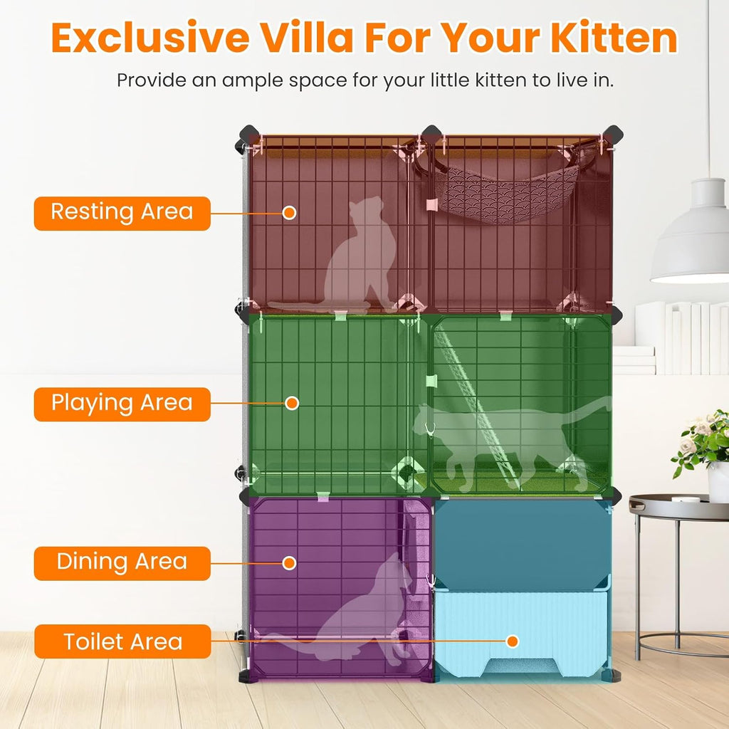 3-Tier Cat Cage, Indoor Cat Playpen with Litter Box for 1-2 Kittens