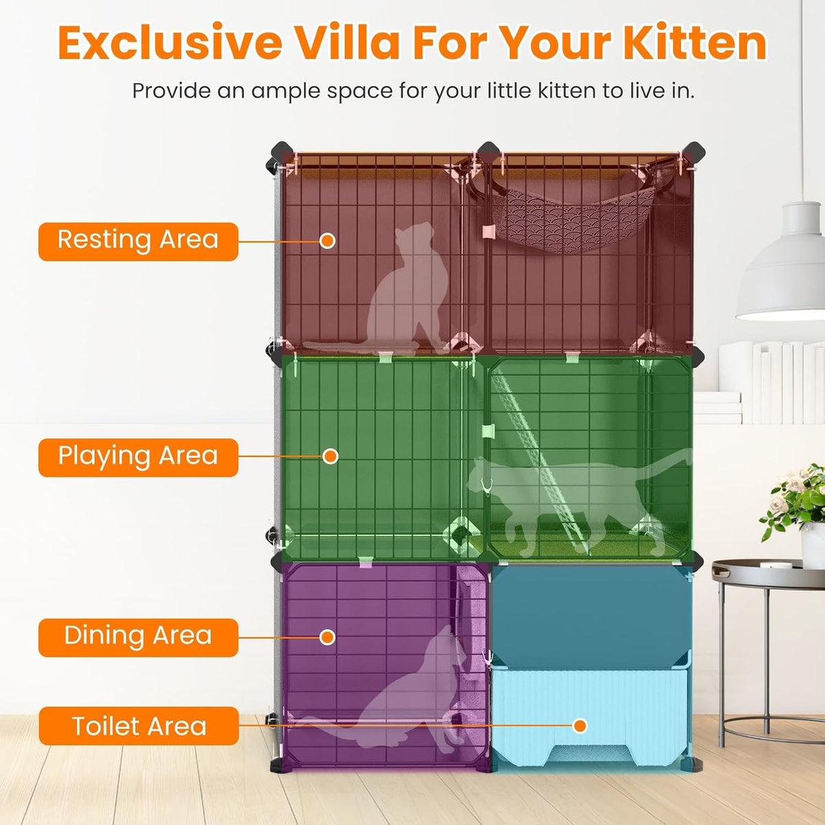 3-Tier Cat Cage, Indoor Cat Playpen with Litter Box for 1-2 Kittens