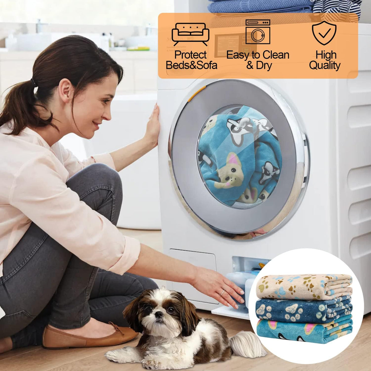 Rezutan Blanket for Large Dogs & Cats Soft Reversible Cute Paw 40"x31"