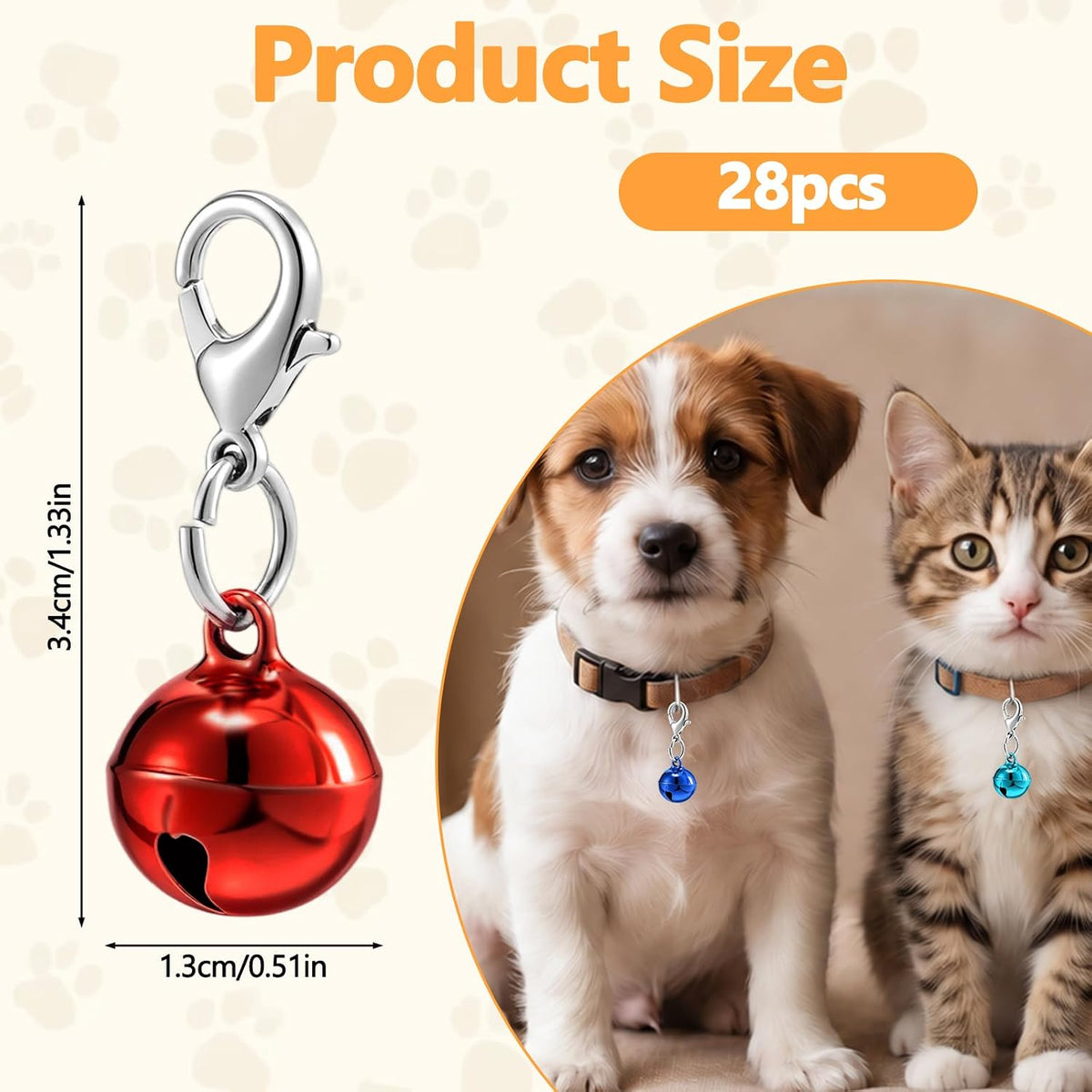 28 Pcs Pet Bells for Dog Cat, Colourful Pet Small Bells with Clasps