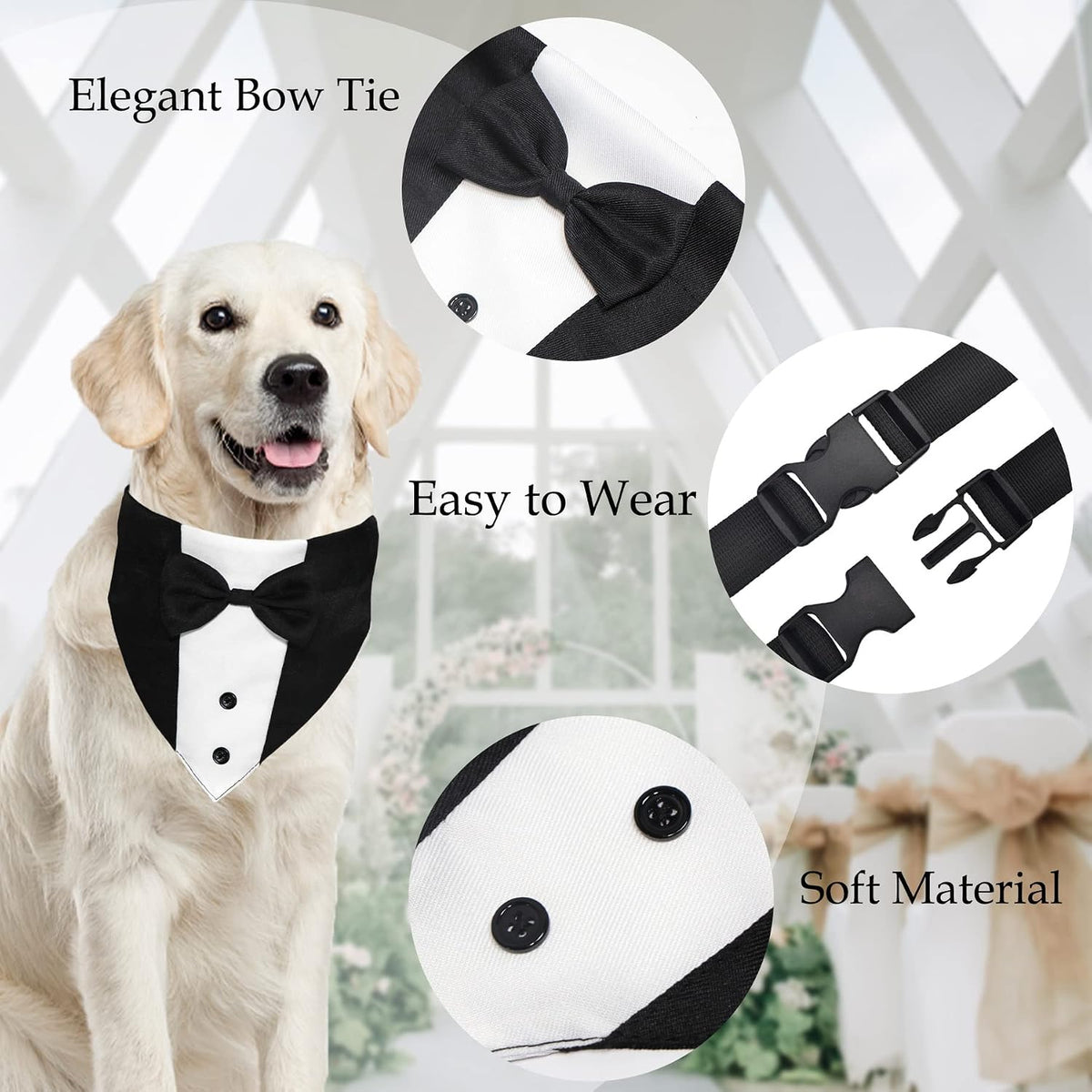 GOYOSWA Dog Tuxedo Suit Wedding Bandana Collar with Bow Tie, Adjustable Formal Dog Tux, Engagement Birthday Tuxedo for S