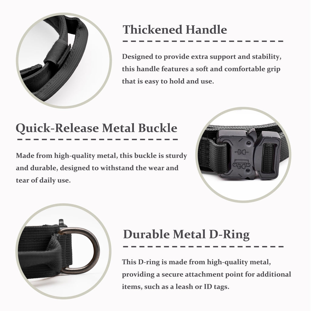 Tactical Dog Collar, Adjustable Military Training Nylon Pet Collar, Black L