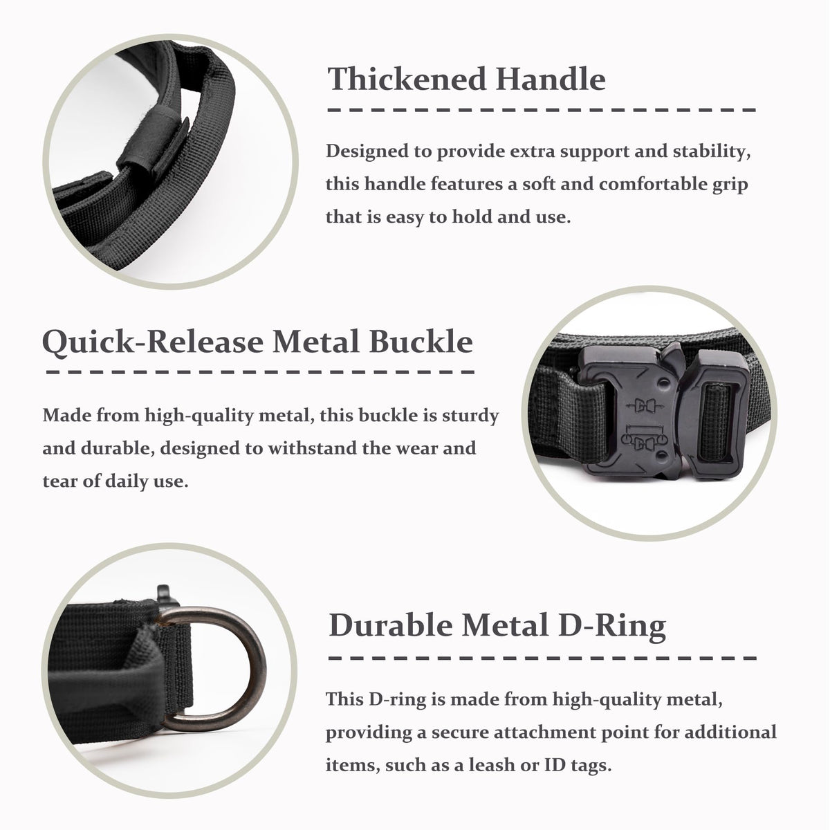 Tactical Dog Collar, Adjustable Military Training Nylon Pet Collar, Black L