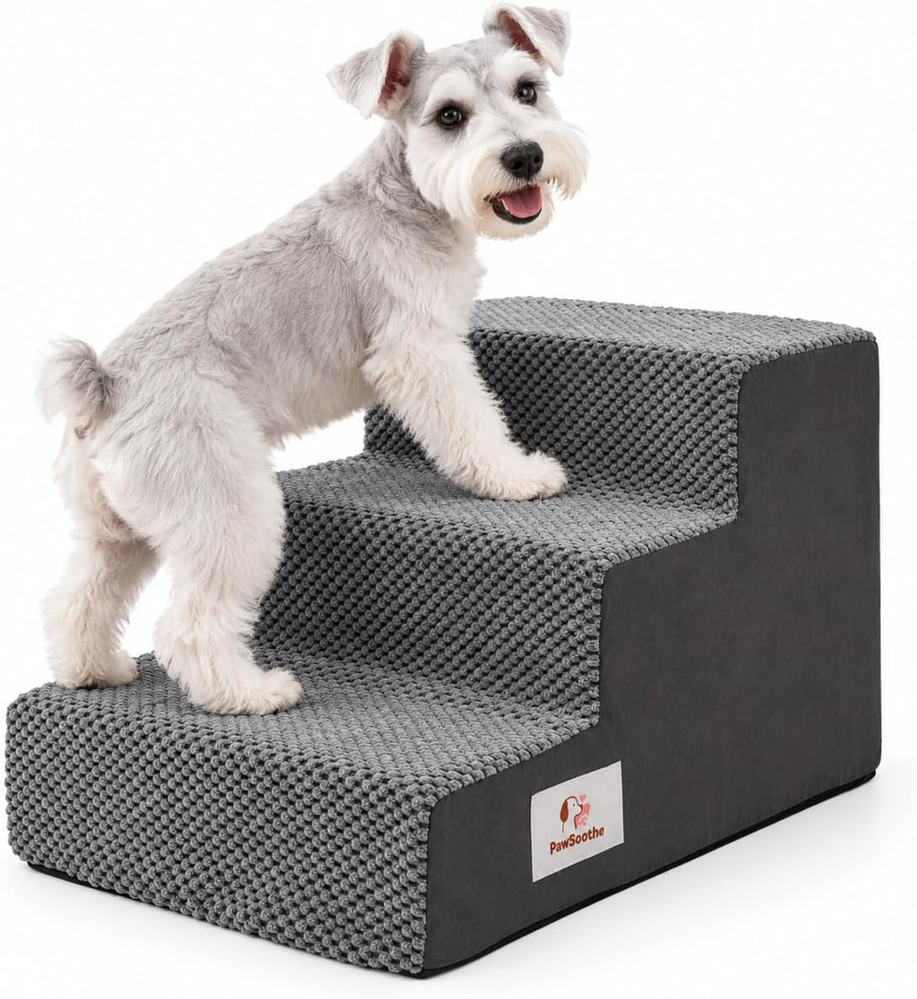 3-Step Dog Stairs, Square Foam Pet Steps for Bed and Couch, Grey