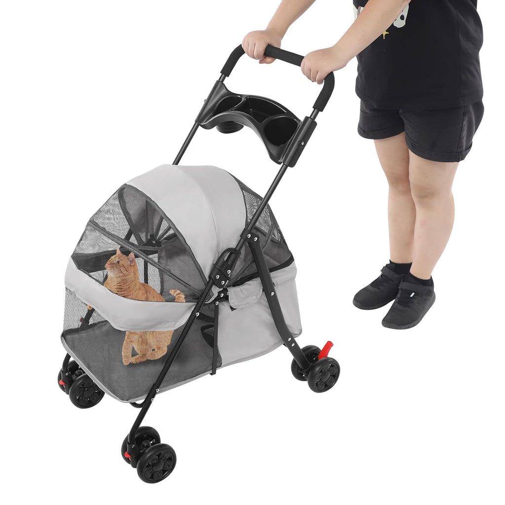 Foldable Pet Cart, Lightweight Travel Pet Stroller with 360°Wheels(Blue)