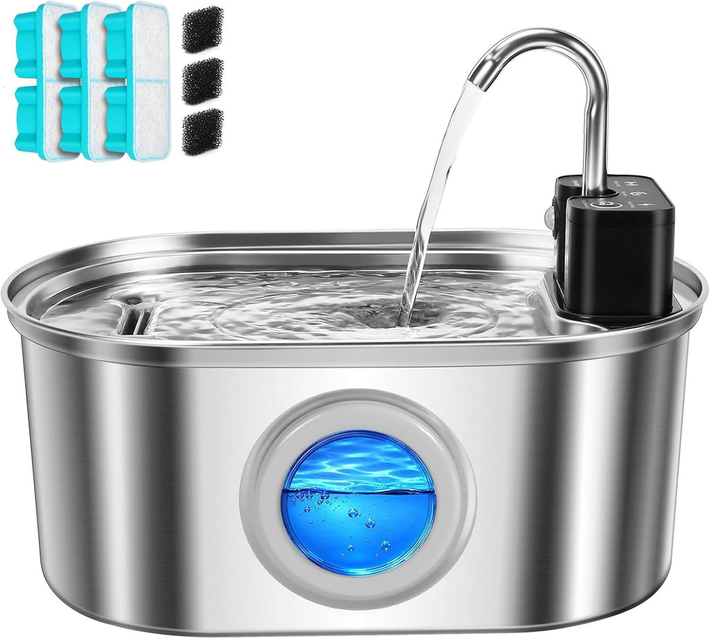 Wireless-Stainless Steel Cat Water Fountain-108oz/3.2L Pet Fountain Rechargeable & Cordless Design, Ultra-Quiet Pump-Eas