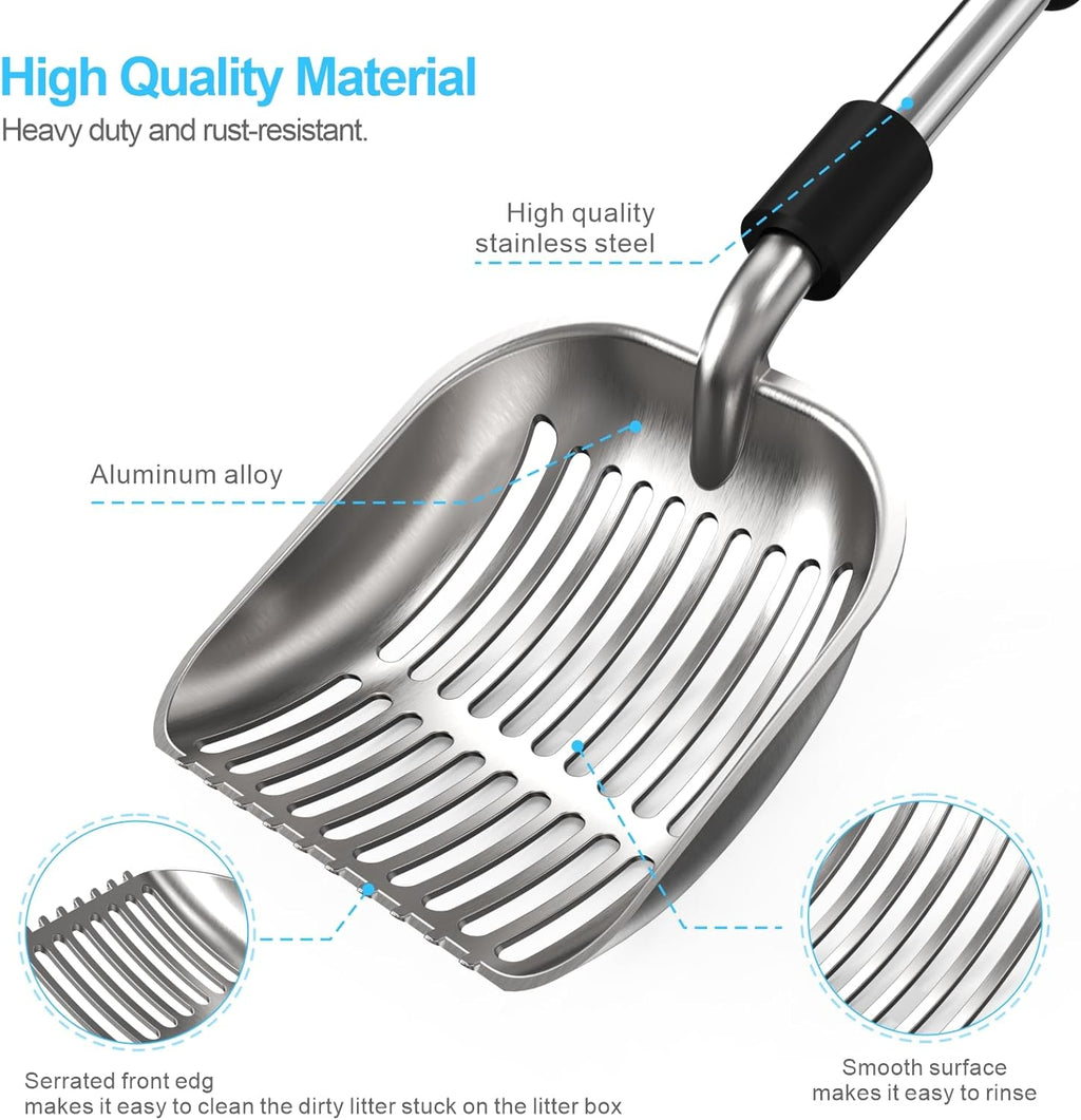 Cat Litter Scoop, Long Handle Metal Litter Scooper - No Bending