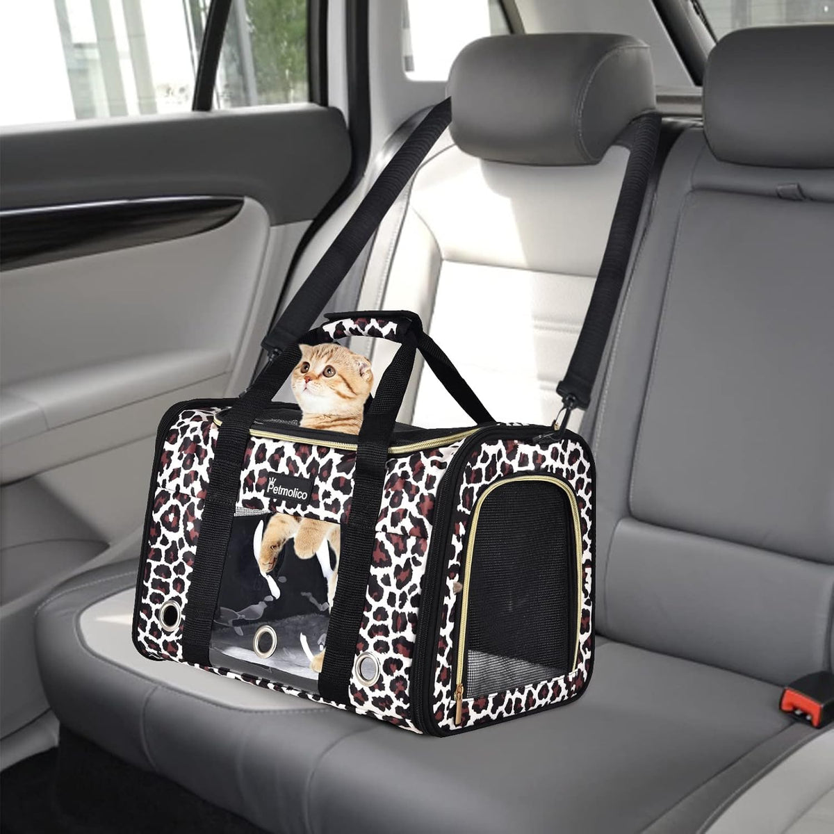 Petmolico Cat Carrier Soft-Sided Airline Approved, Medium, Medium, Leopard