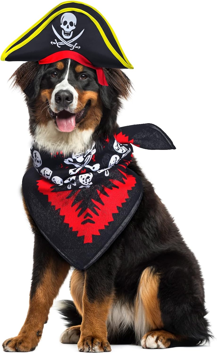 2 Pieces Skull Print Pet Pirate Hat with Pirate Skull Bandana Dog Cat Captain Cap Halloween Pirate Cosplay Costume Hallo