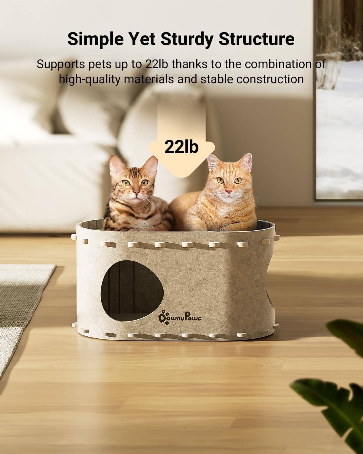 DownyPaws Cat House for Indoor Cats, Peekaboo Cat Bed Cave, Cream