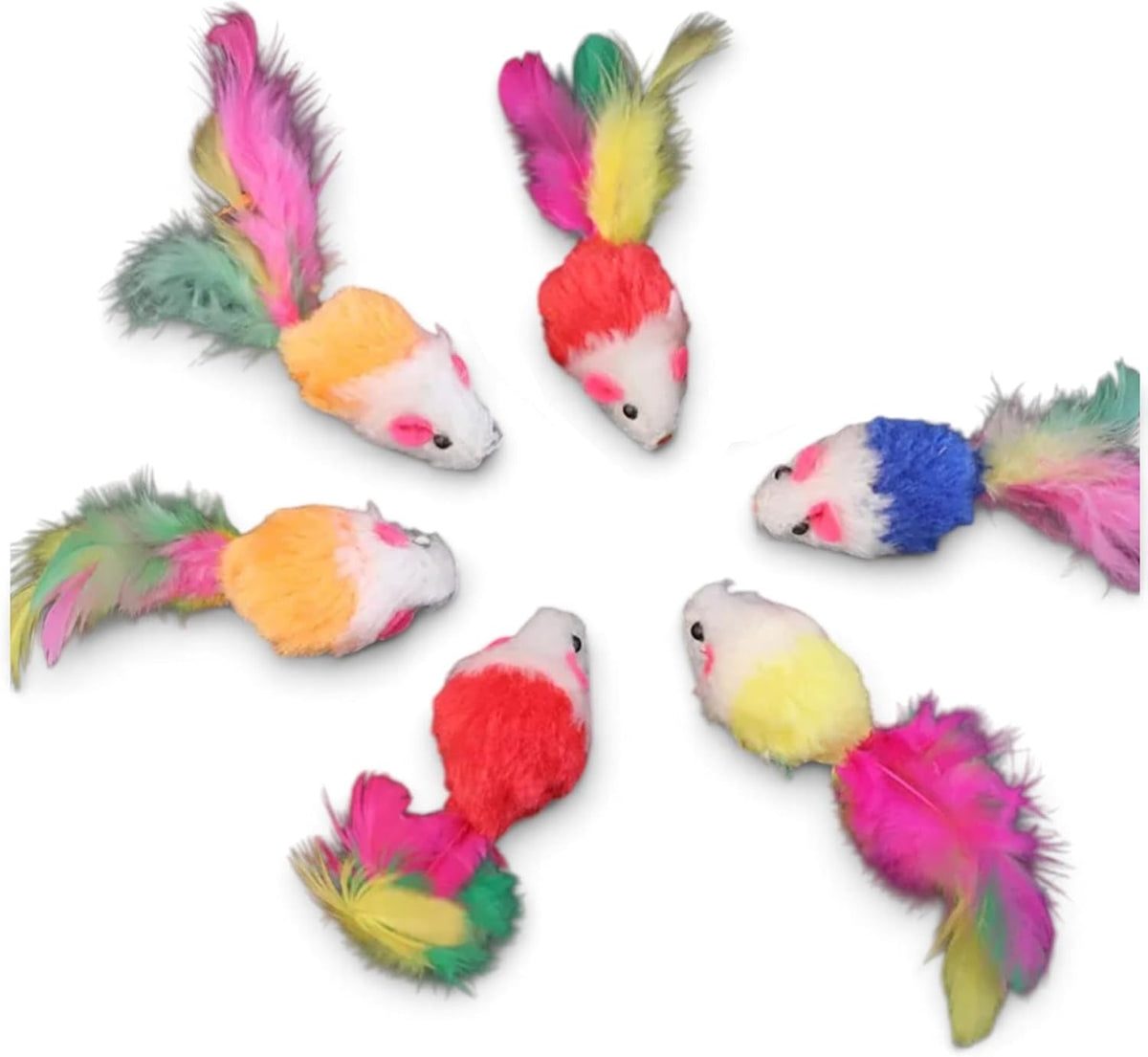Cat Toys, Assorted Colors, 6 Pack - Striped Mice, Cord Tail