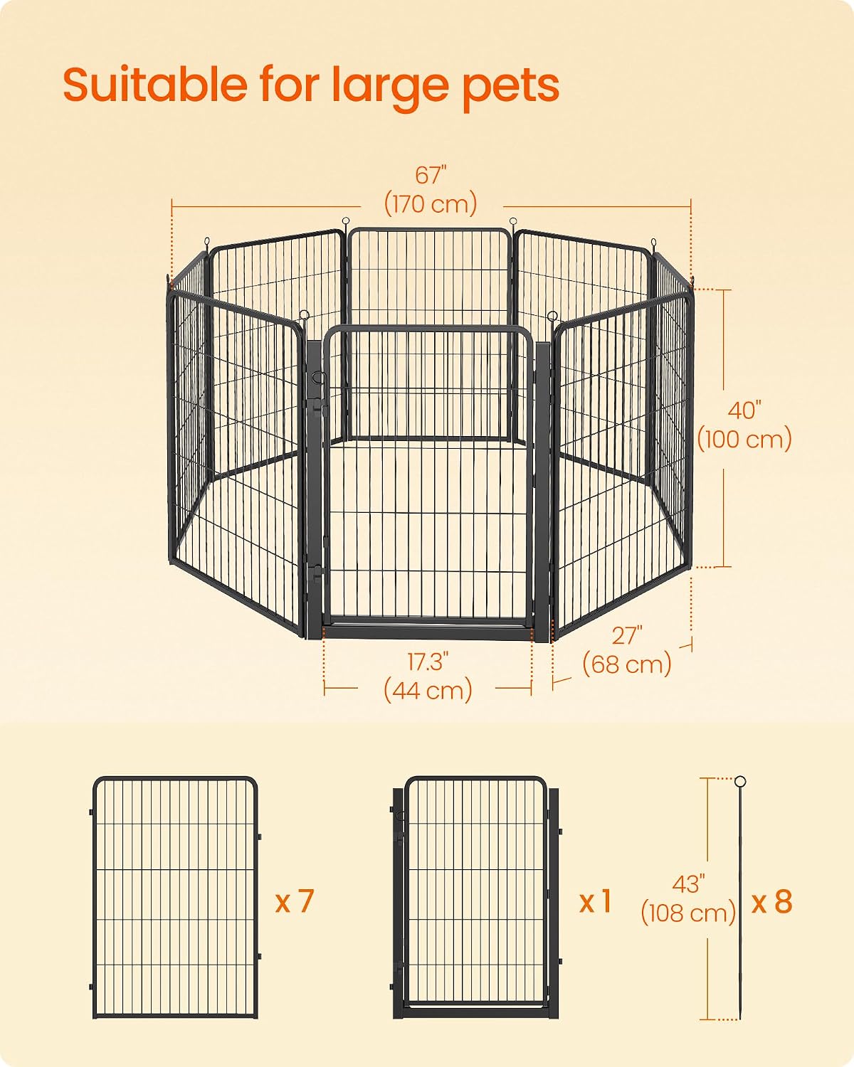 Feandrea 8-Panel Dog Playpen, 67 x 67 x 40 Inch, Ink Black