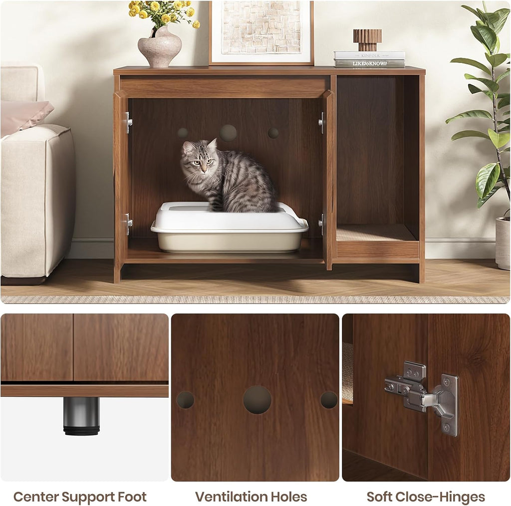 Halitta 31.5” Cat Litter Box Enclosure Furniture with Cat Scratch Pad