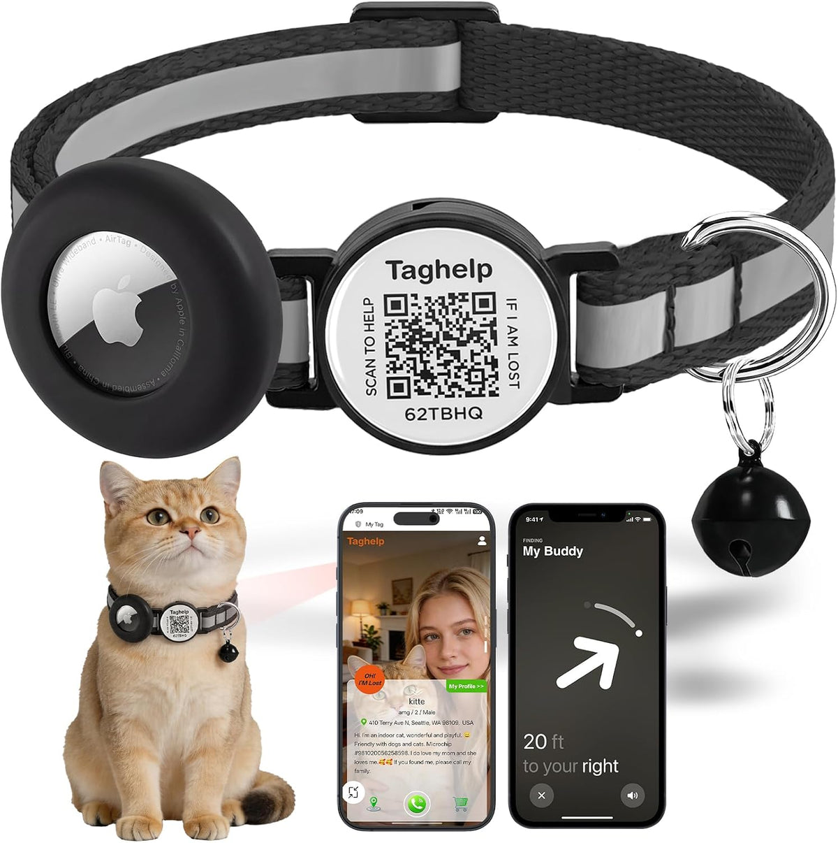 Reflective AirTag Cat Collar, Integrated Cat Collar with Air Tag Holder