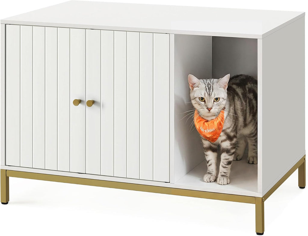 Feandrea Cat Litter Box Enclosure, with Scratching Mat, Tall Legs