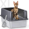 Stainless Steel Cat Litter Box, XL High Sided Open Top Litter Pan, 1 Scoop