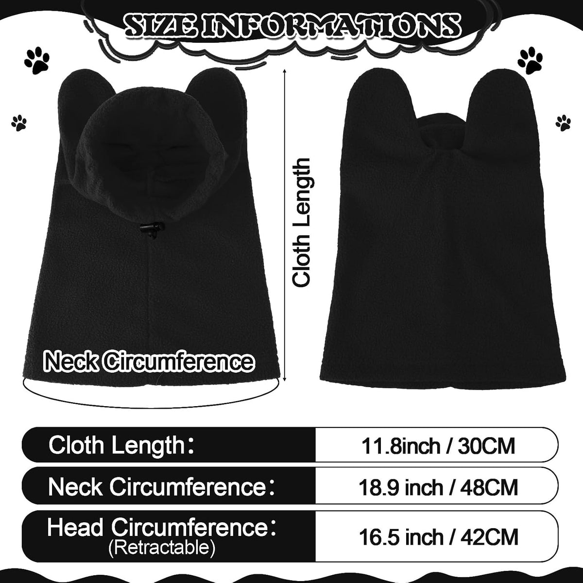 Winter Dog Hat Ear Muffs Pet Neck Warmer Hood, Ear Muff, Black, M